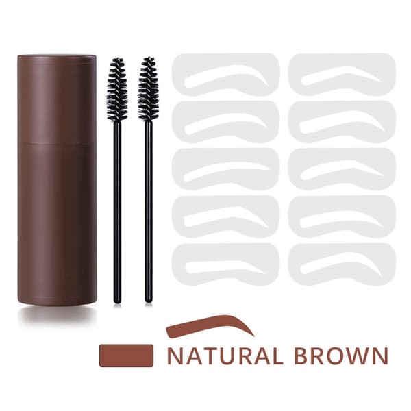 Ögonbrynsstämpelkit 10 schabloner 2 borstar Ögonbrynsmakeup-puder för hårfäste Ansiktskontur Brun