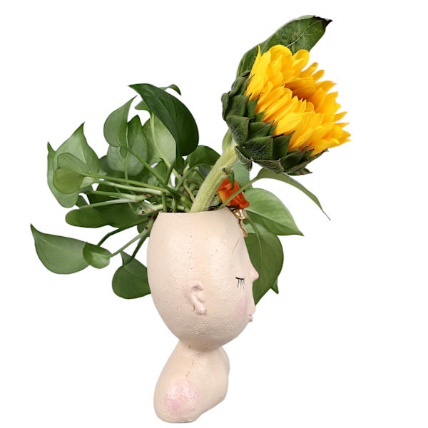 Ansigtsblomst Pottehoved Plantekasser Harpiks Sukkulent Plantekasse med Drænhul Lukkede Øjne Stor Åbning Sommerfuglesløjfe Dekoration Hvid