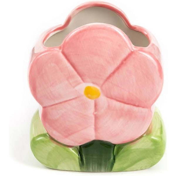 Blomst Blyantholder Keramisk Skrivebordsornamenter Skrivebord Kontor Organizer Papirvarer Hylde Opbevaringskrukke (Pink-B)