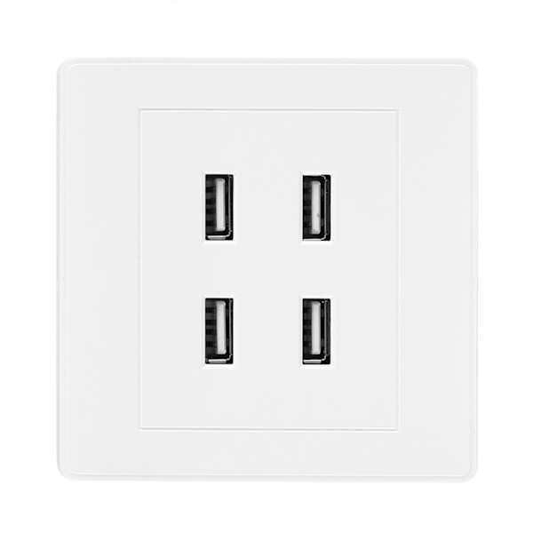 4 USB-porter DC 5V Hjemmekontor Elektrisk Veggmontert Strømuttak Laderuttak (110~250V)