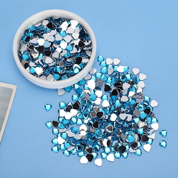 1000 stk. Akryl Diamant Bryllupsdekoration DIY Tøj Tilbehør Kort Dekor Hjerteform (Blå)