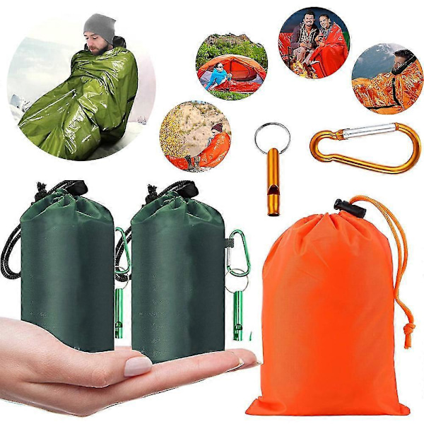 Nödsovsäck Utomhus Överlevnad Sovsäckar Nödfilt Camping Resa Portabel Sovsäck -GDZD Grön