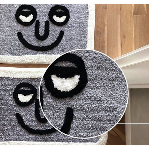 Dörrmatta inomhus Vattenabsorption Inomhus Golvfilt för Hem Badrum Toalett Sött Mönster Grå Leende Ansikte 40x60cm / 15.7x23.6in