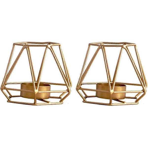 2 stk. geometriske fyrfadsstageholdere, guldbordslysestageornamenter (2 x små)