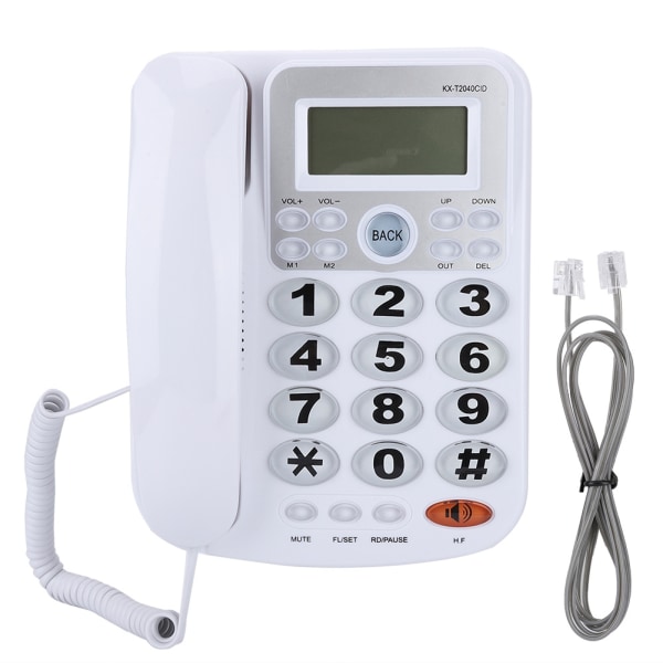 Kaksiporttinen langallinen puhelin soittajan tunnuksella ja kaiutinpuhelimella kotitoimistoon (valkoinen)