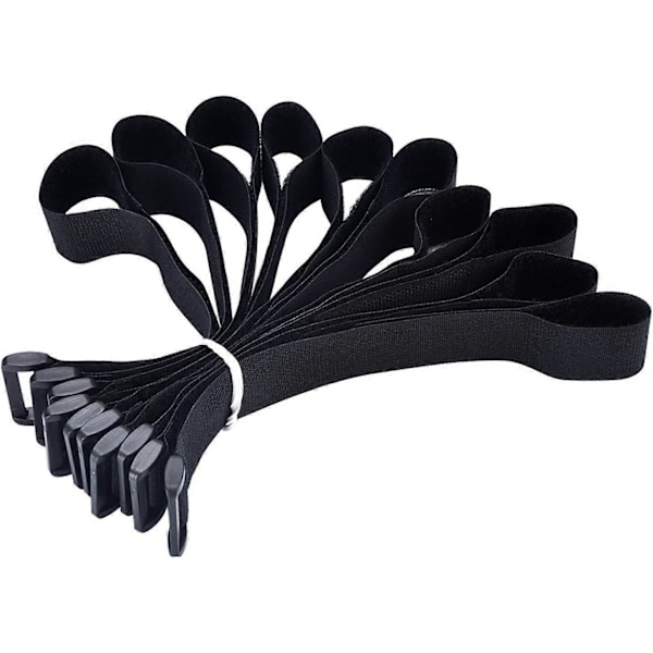 Kroge og løkkeremme Kabelbindere Organizer Fastgørelse 250 mm x 20 mm, Sort (10 stk)