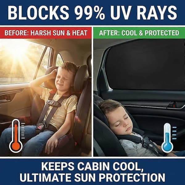 Car Window Shades - 4 Pcs Car Curtains for Privacy - 100% Light Blocking Car Window Cover - Magnetic Side Window Sunshade Keeps Cool for Breastfeeding