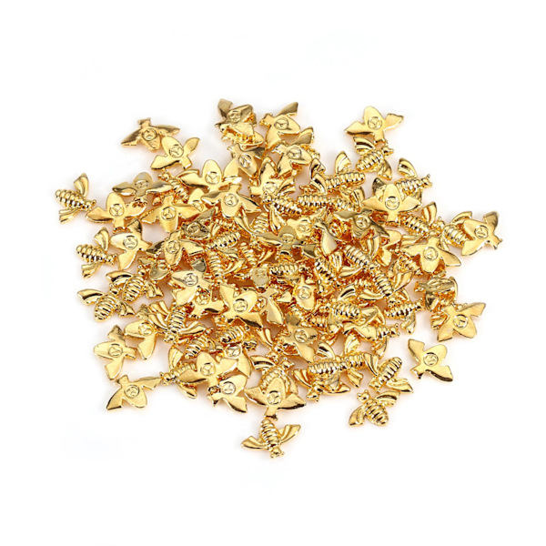 100 st/påse Metallbin 3D Nageldekoration Metallpinne Guld Silver Nageldekaler Manikyr Guld