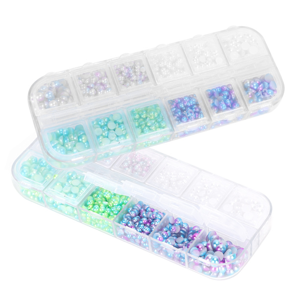 2 bokser halvsirkelformet flatback diamant DIY imitert perle for sko hatter dekorasjon