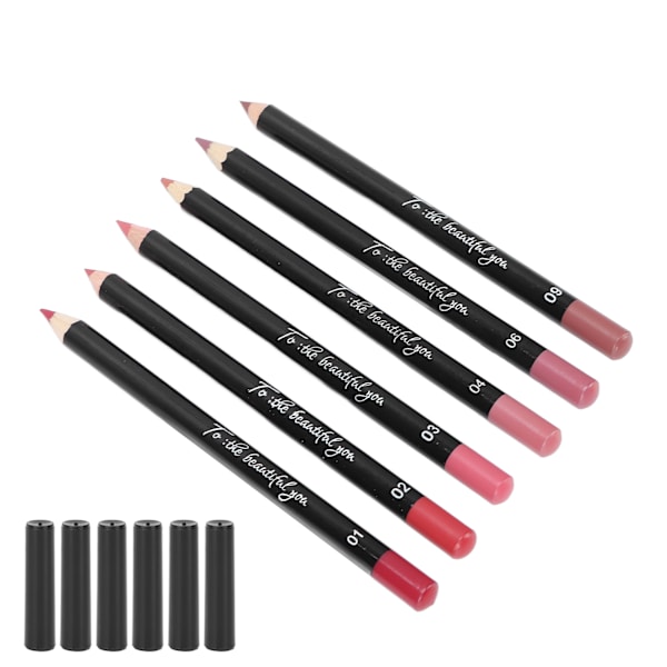 6 stk Lip Liner Profesjonell Vannbestandig Matt Langvarig Leppestift Pigmentert Kosmetikk #02