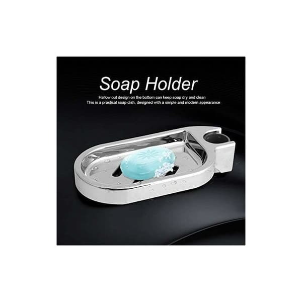Soap dish, adjustable shower soap holder for shower rod, silver (Opening: 25 mm) Silver-coloured