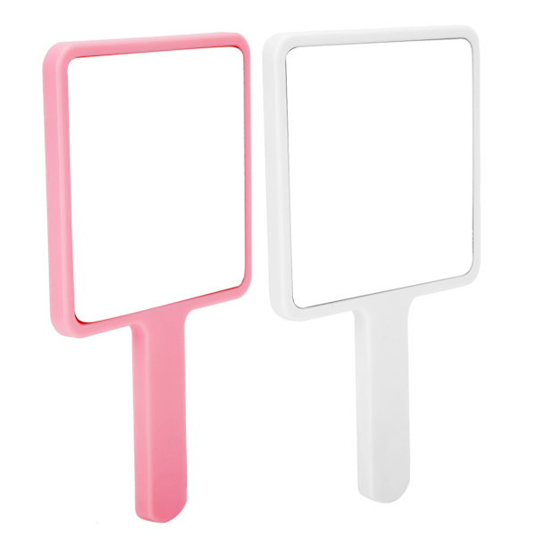 2 st Bärbar Handhållen Kosmetisk Spegel Skönhetssalong Makeup Spegel Tillbehör Vit Rosa