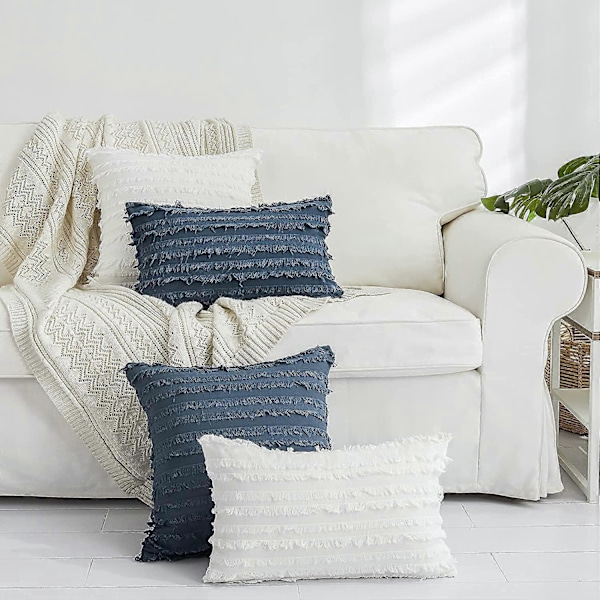 Gråblå Prydnadskuddfodral för Soffa Säng, Dekorativa Kuddfodral i Bomull Linne, 50 x 50 cm Set med 2, Inga Innerkuddar