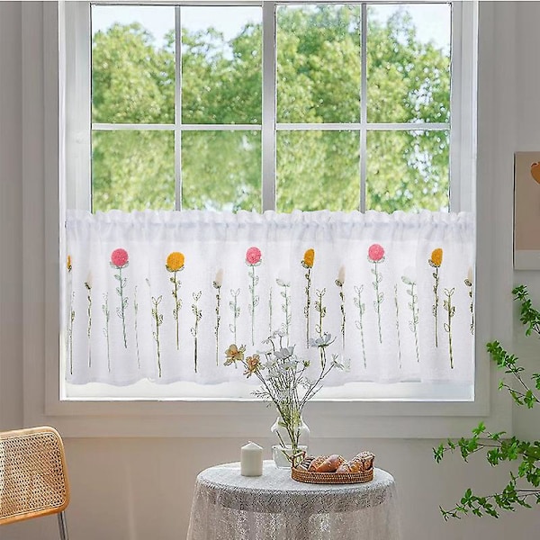 Broderede Linned Kort Gardin - Lille, Frisk og Elegant