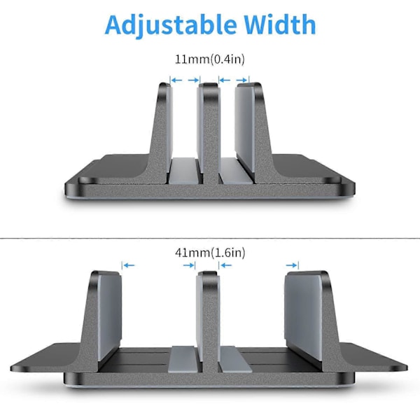 Dobbelt Vertikal Laptop Stand, Aluminium Legering Holder Grå