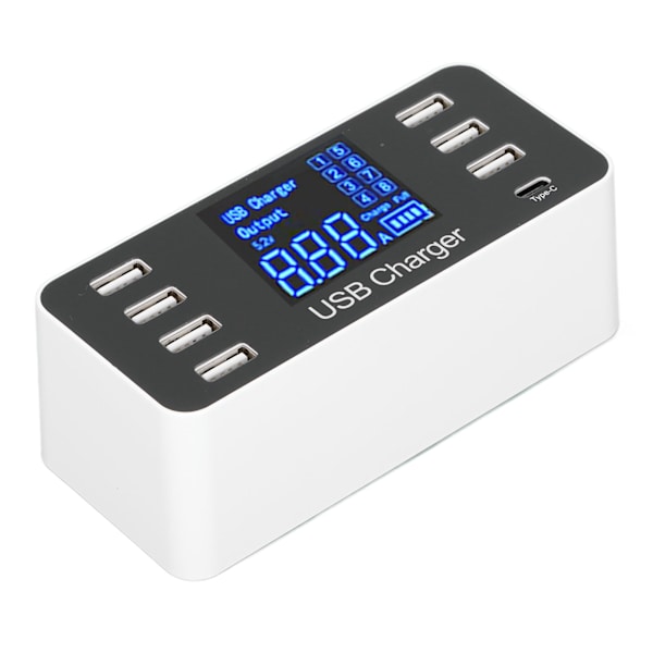 USB-laddningshubb Laddningsstation 8 portar Skrivbord Vägg med LCD-display för Smart Phone Tablet EU-kontakt 100‑240V