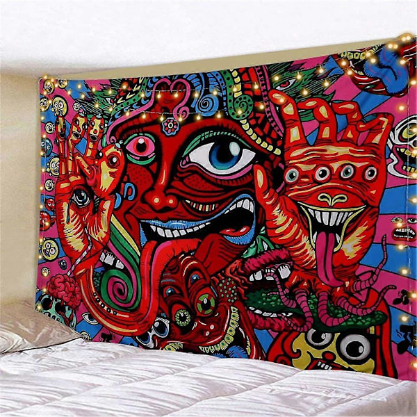 (Ansikte, L / 150x200cm) Psykedelisk Arabesque Tapestry Väggbonad Hippie Väggbonad Abstrakt Retro Mönster Tapestries Magisk Fraktal Tapestry för B