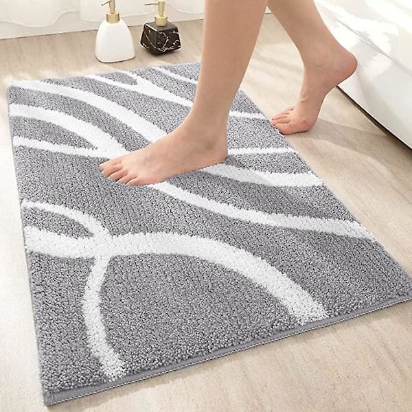 Sklisikker Mikrofiber Badematte 40 x 60 cm, Absorberende og Myk Baderomsmatte, Maskinvaskbar Gulvmatte for Baderom - Lys Grå