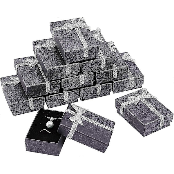 Rektangulär Presentask, 12 st 6,9 x 4,8 x 2,3 cm Små Smyckesaskar i Kartongpapper Presentfodral med Rosett för Örhängen Hängen Halsband Armband