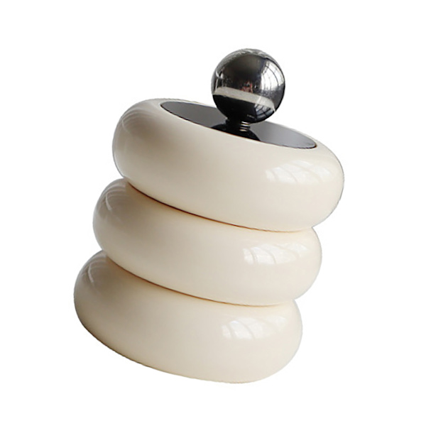 Nordisk stil Qtip-holder Dispenser Desktop Støvsikker Bomuldspind Opbevaringsbeholder Donut Form Makeup Opbevaringsboks med låg Mælkehvid 3 lag