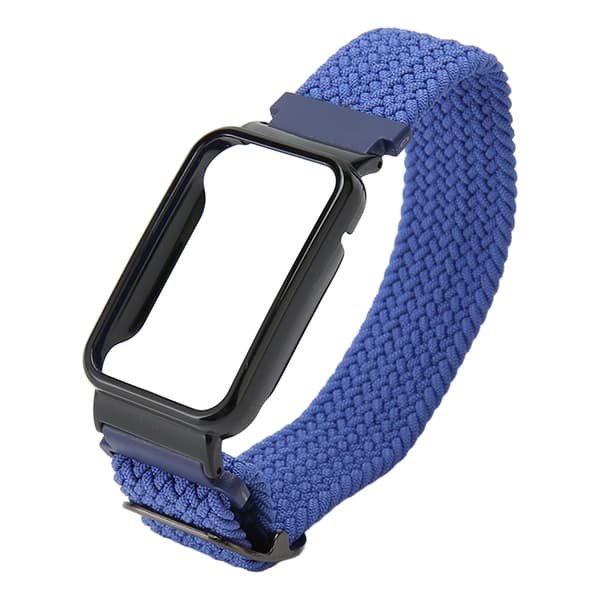 Flätat Loop Armband för Mi Band 7 Pro Justerbart Elastiskt Nylon Loop Armband med Skyddsram Mörkblått Band Svart Fodral