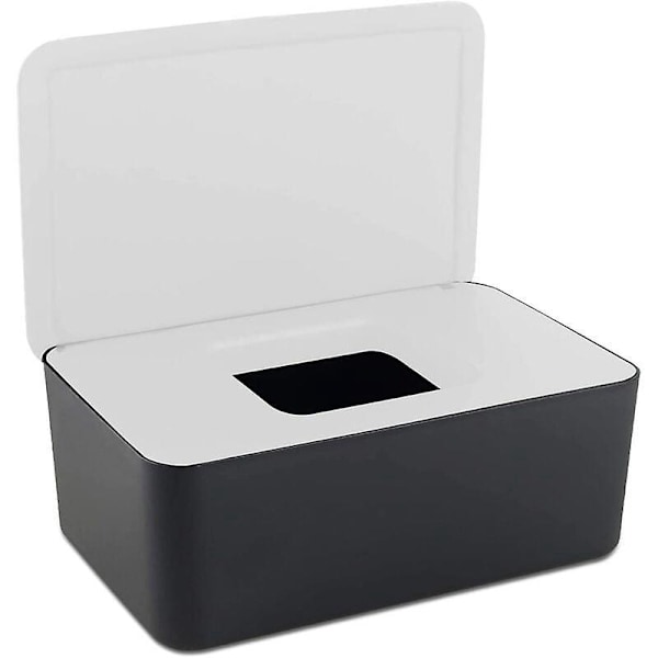 Vådservietdispenser Plastopbevaringsboks med låg til soveværelse 18,5x12x7cm - Hvid+Sort