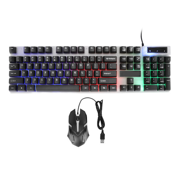 Tangentbord Mus Combo Trådbunden USB 104 Tangenter LED Färgad Bakgrundsbelysning Datortillbehör för Win10Svart