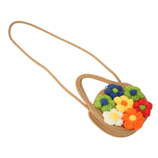 Blomsterhalm Strandveske for Kvinner Søt Mote Stor Kapasitet Halm Skulder Bag for Sommer Utendørs Khaki