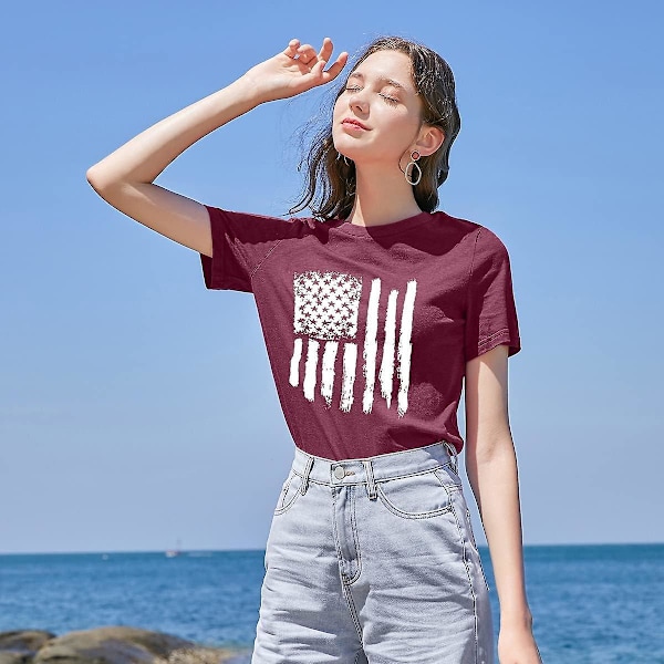 Naisten American Flag -paita lyhythihaiset rennot graafiset t-paidat tähtiraidoilla American Tee Top punainen l