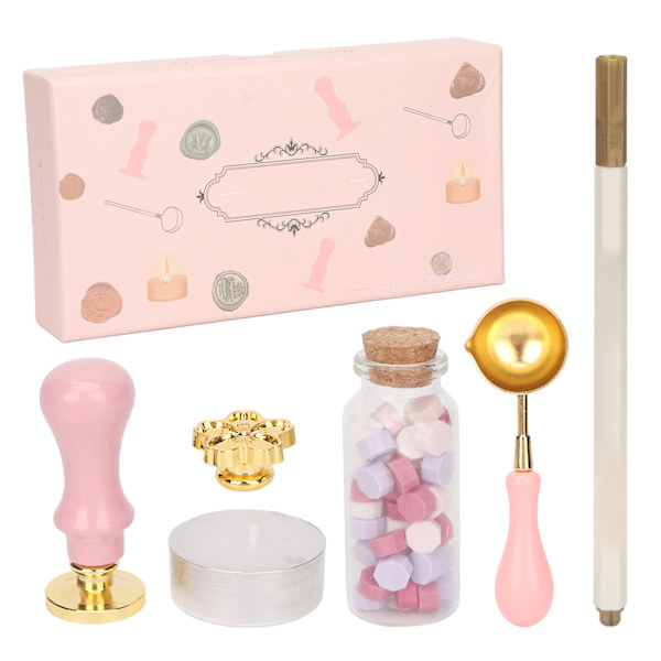 DIY voksforseglingssett, rosa avtakbart håndtak, vintage stil voksforseglingssett for brev, håndverk, kunstprosjekter