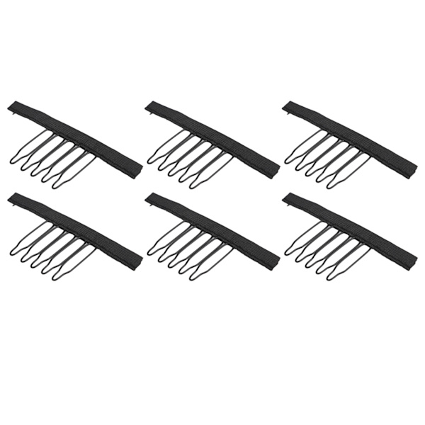 100 stk parykkammer 5 tenner rustfritt stål buet design parykk klips med klut for hårstykkehetter svart