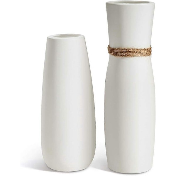 Vita Keramiska Vaser med Olika Unika Repdesign för Heminredning Set om 2