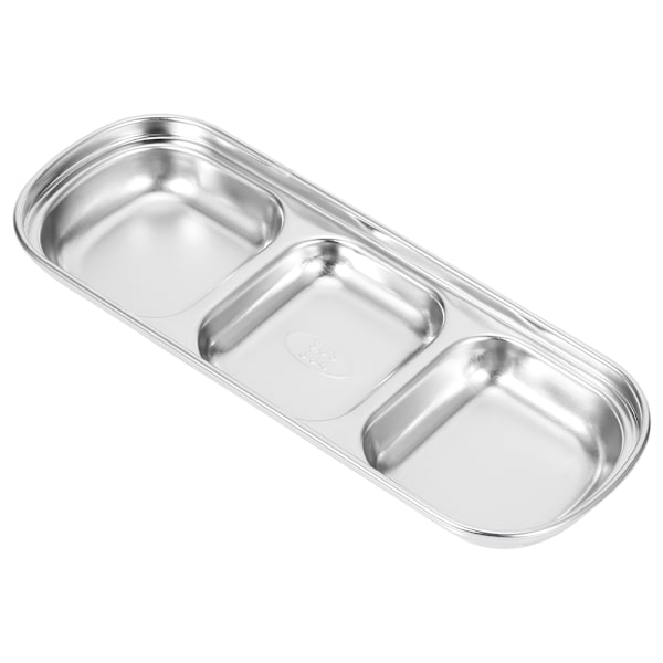 Rustfrit stålsaucefad krydderfad snackplade opdelt mad dyppe skål køkken bordservice 3 gitre
