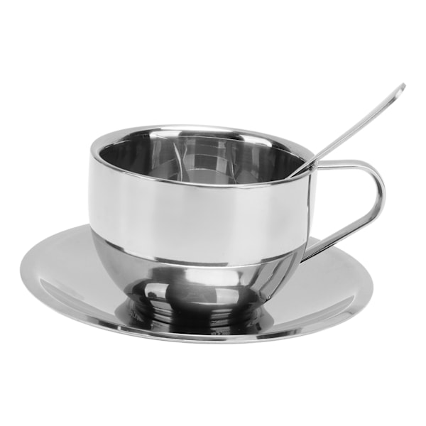 180 ml isolerad kaffekopp set 304 rostfritt stål dubbelväggiga muggar tekopp med fat sked