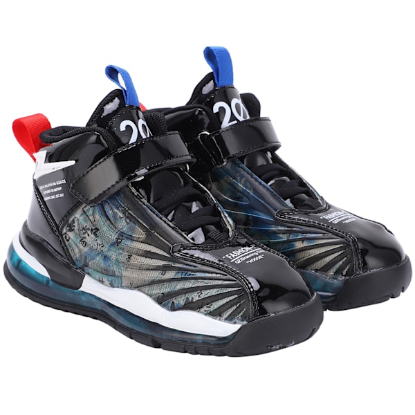 Barn Pojkar Fashionabla Sneakers Barn Andas Halkskydd Tryck Sport Löparskor Svart+Blå 37