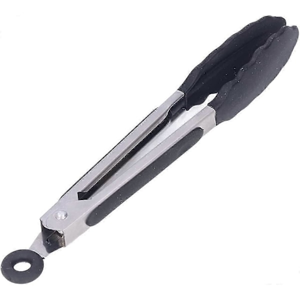 Sklisikre Premium 27cm Silikontenger i Rustfritt Stål, Kjøkkentangsett for Grill, Servering, Steking og Matlaging - Svart (1 STK)_SZXM