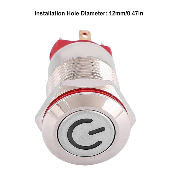 4-pinners vanntett 12 mm metallknappbryter Strømformet LED-selvlåsebryter (gul 9~30V)