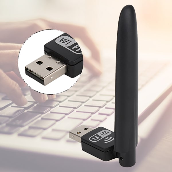 Kannettava musta USB2.0-liitäntäinen 2.4G langaton WiFi-sovitin, jossa merkkivalo