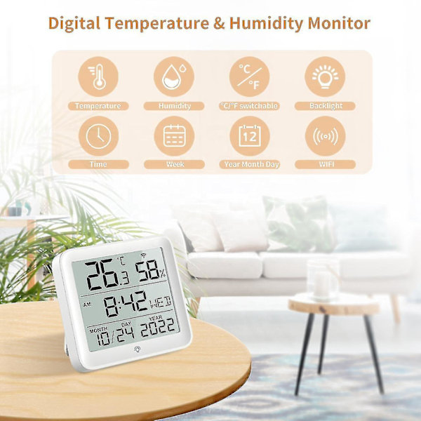 Metall Veggklokke Med Termometer Pluss Hygrometer Måler Kjæledyrhus Digitalt Termometer Reptil Wifi Termometer Hygrometer WIFI