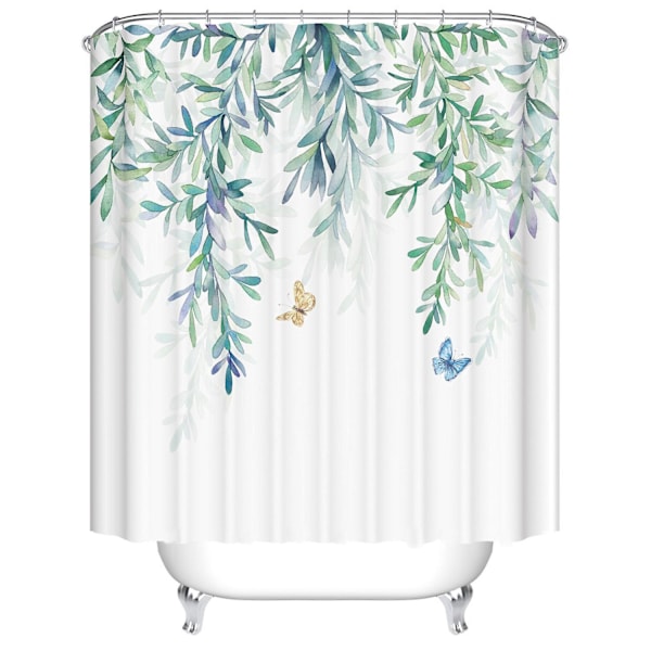 Vandtæt Bruseforhæng, Maskinvaskbar, Hurtigtørrende, 180x180cm til Badekar eller Badeværelse, Sommerfugl Plante Mønster