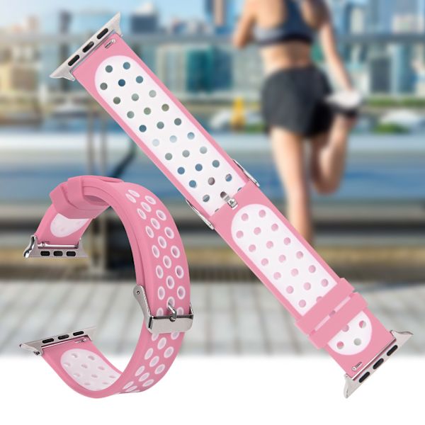 Slitstarkt silikonarmband för klocka (rosa + vit)