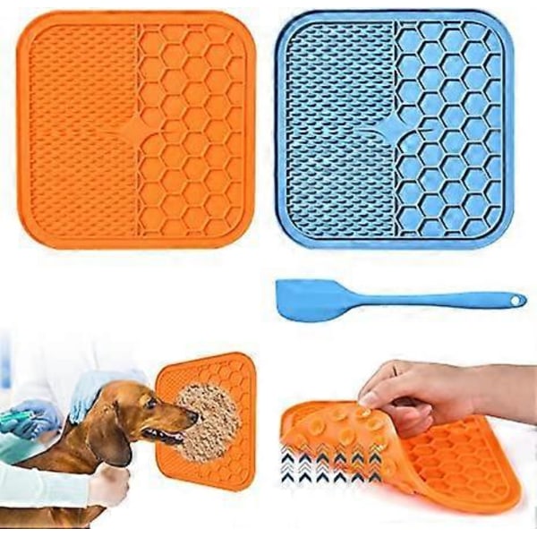 Hundleksaksmatta, 2 Stycken Slickmatta för Katt BPA-fri med 1 Silikonspatel, Extra Starka Sugkoppar för Bad, Träning, Pälsvård