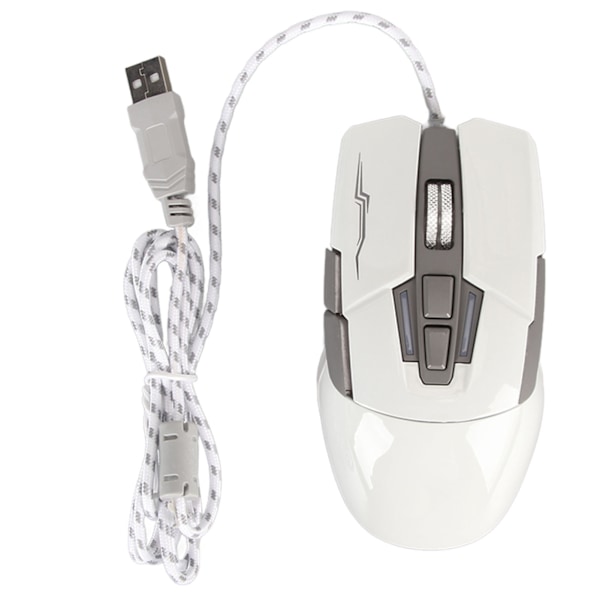 Sportsbilformet kablet spillmus USB optisk datamus LED-lys 4 justerbar DPI opptil 3200 datamus hvit