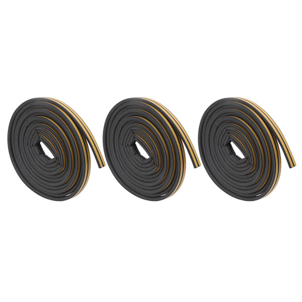 3 set väderlist dörrtätning vindtät vattentät ljudisolerad självhäftande dubbelsträng 9x6mm svart dörrväderlist
