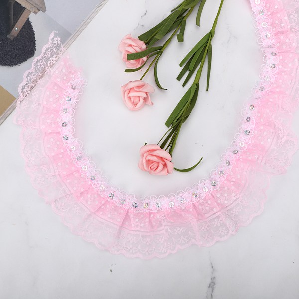 5 meter flerfärgad 45 mm prickar plisserad trim mesh spetsband sy paljetter broderad DIY hantverk (rosa)