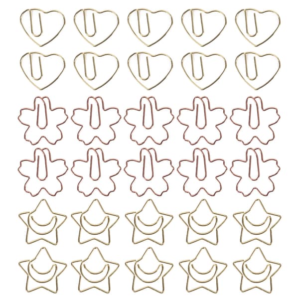 30 stk. papirclips hjerte sakura stjerneformet bogmærkeklemme til kontor skole elev filklassificering