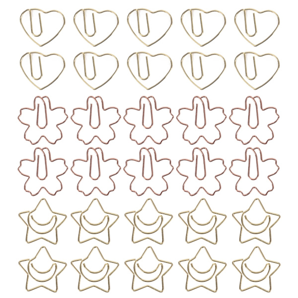 30 stk Papirclips Hjerte Sakura Stjerneformet bogmærkeklip til kontorskoleelev-filklassificering