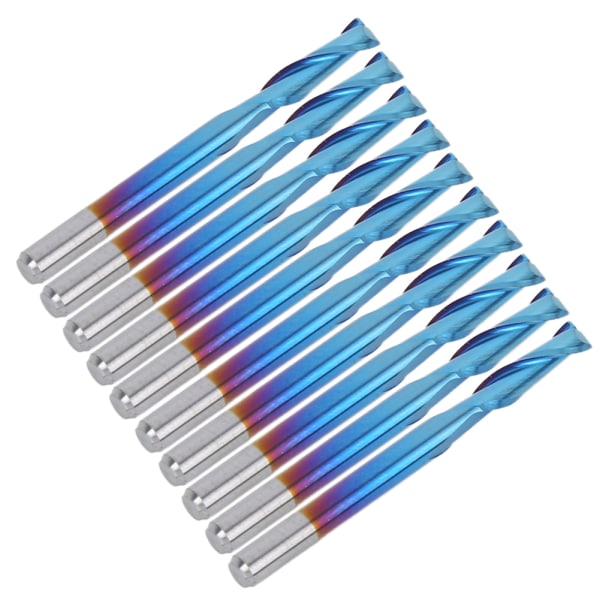 10 st hårdmetallfräs 2 flöjt blå nanobeläggning platt botten 3,175 mm