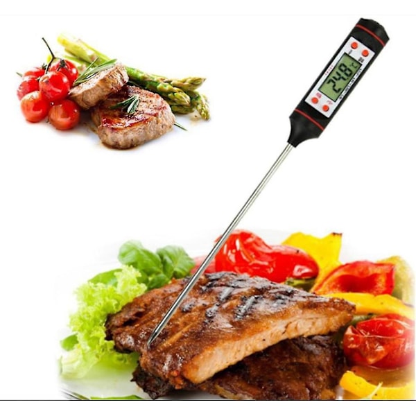 Digitalt kjøttstemperaturmåler Vanntett LCD-skjerm Lang sonde for BBQ Grill Melk Matlaging