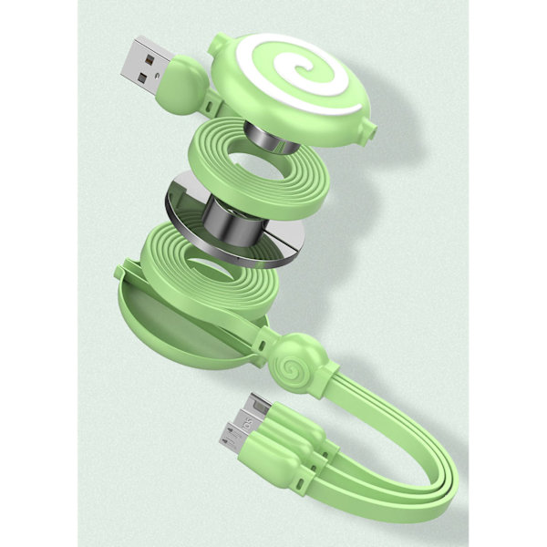 3 i 1 USB laddarkabel Lollipop-form Sträckbar snabbladdningstelefonkabel för IOS för Android för Huawei Mint Green